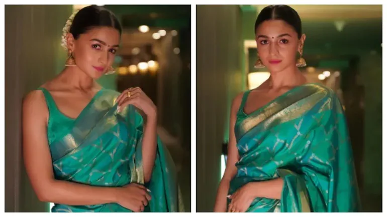 Exclusive Celebrity Blue Kanchipuram Silk Saree - Image 4