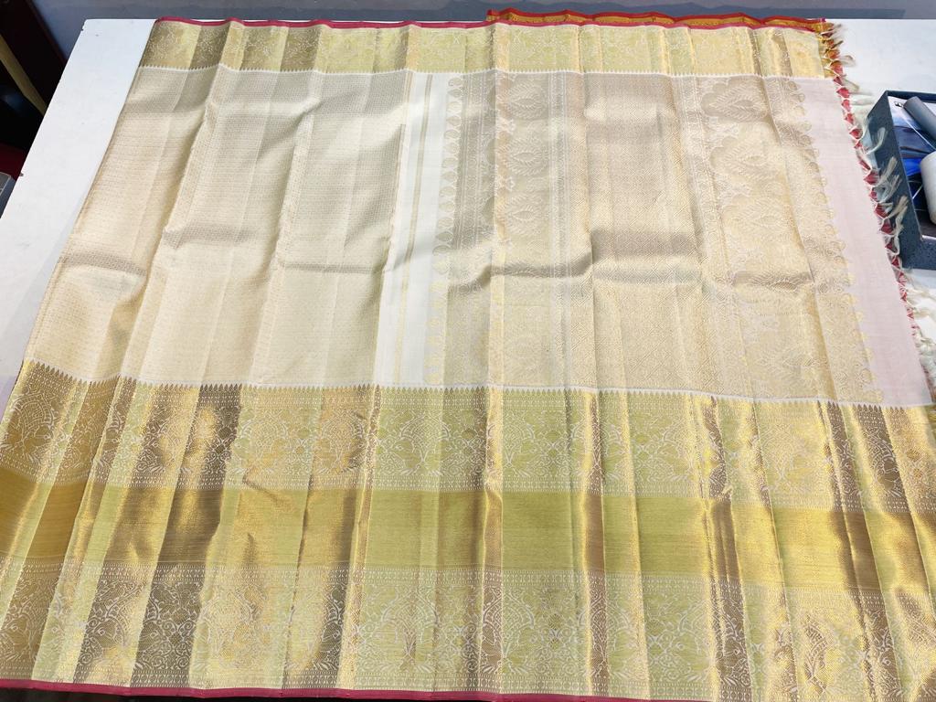 Celebrity Style - Keerthy Suresh Inspired Half White Pure Handloom Kanchipuram Silk Saree - Image 7